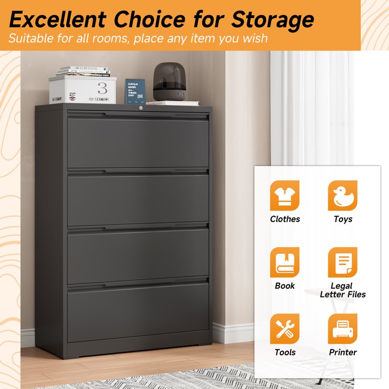 Metal Lateral File Cabinet with Lock - Office Storage for Hanging Files