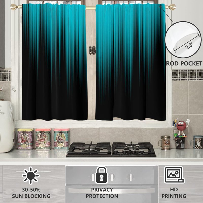Teal Window Curtain for Kitchen Bedroom Living Room 27.5x39 Inches - Set of 2