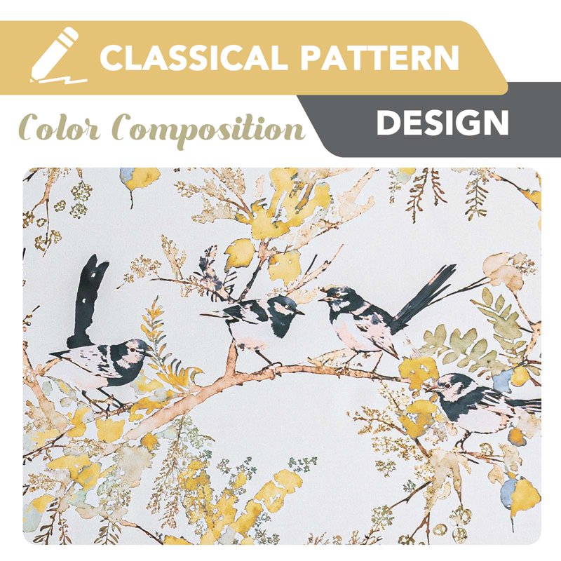 Blackout Floral Bird Printed Curtains - Grommet Window Drapes for Bedroom & Living Room, 52x84 Inches
