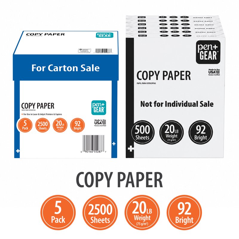 8.5 x 11 Copy Paper - 92 Bright, 20 lb, White, 5 Ream Case - Multipurpose Office & School Paper