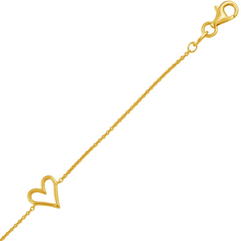 Lab-Grown Diamond Heart Station Bracelet in Yellow Gold-Plated Silver | Dainty Jewelry Gift
