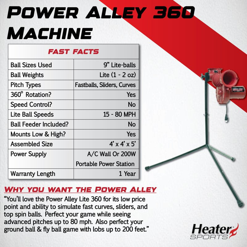 Baseball Pitching Machine with Adjustable Speed & 360° Swivel Head