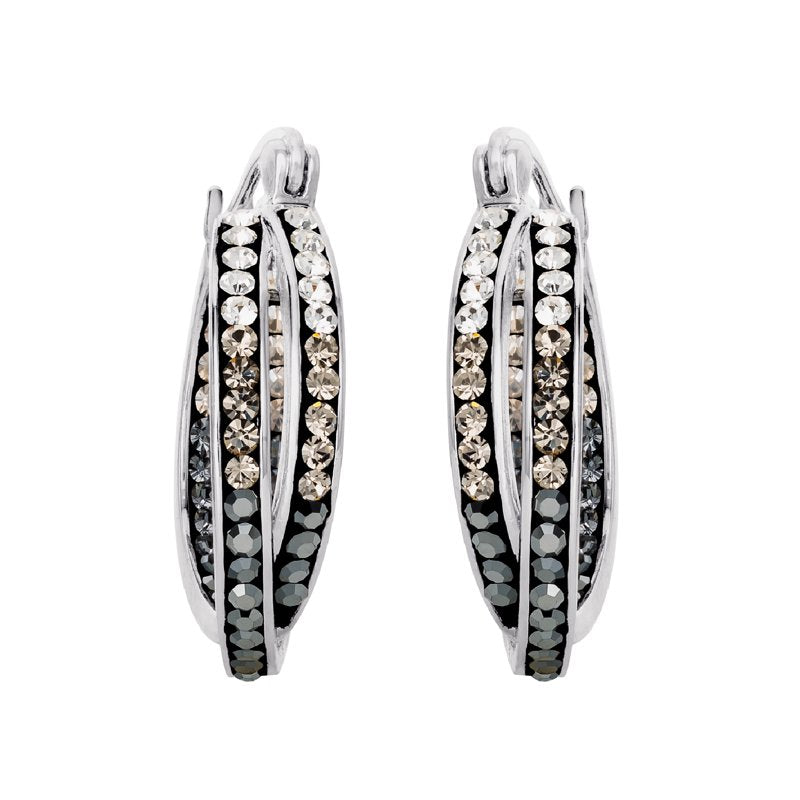 Sterling Silver Black Ombre Crystal Hoop Earrings - Women's Jewelry