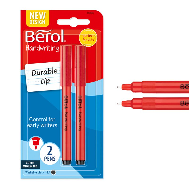 Handwriting Pens Set - Easy-to-Hold Round Shape with Washable Black Ink, 2 Pack