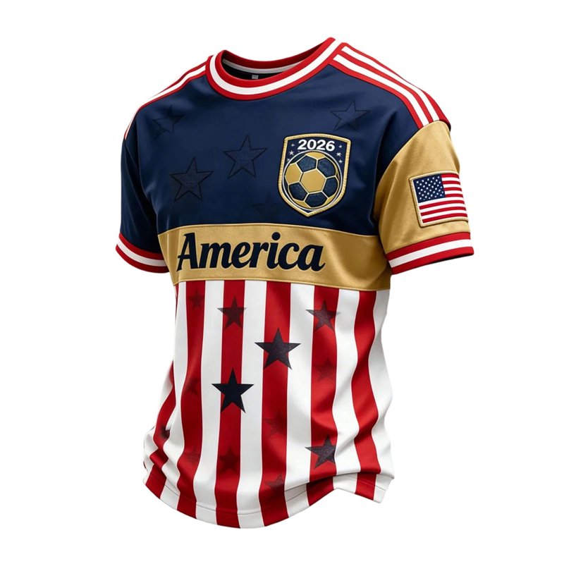 USA Soccer Jersey Men's 2026 Deep Red L - Crewneck Short Sleeve Fan Football Shirt