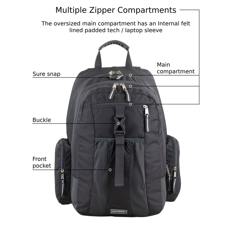 Unisex 19-Inch Expandable Recycled Backpack for School Travel & Sports