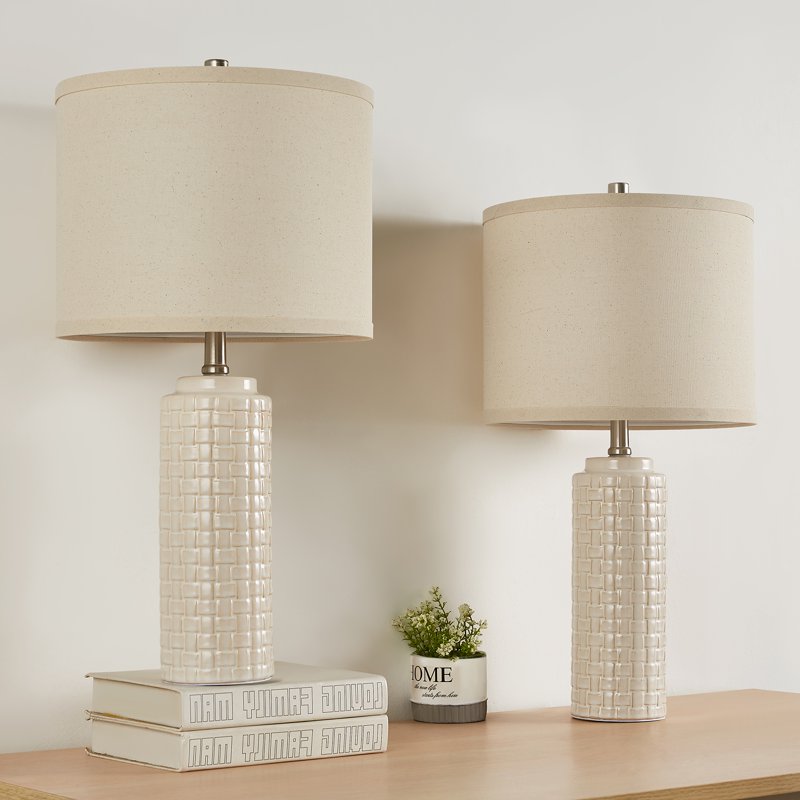 Set of 2 Modern Ceramic Bedside Lamps with 3-Color Temperature Bulbs - Farmhouse Nightstand Lighting