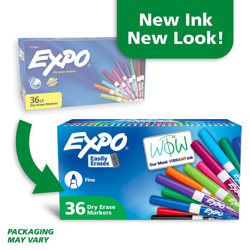 Dry Erase Markers Set - 36 Assorted Fine Tip Markers for Whiteboards & Surfaces