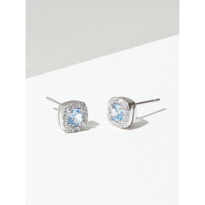 Women's Platinum Over Sterling Silver Created Sapphire CZ Stud Earrings