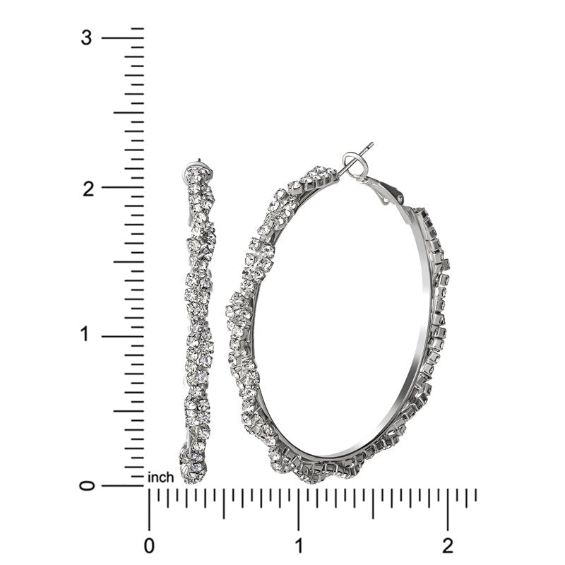 Women's Twisted Rhinestone Hoop Earrings - Silver Tone, Sparkling Jewelry