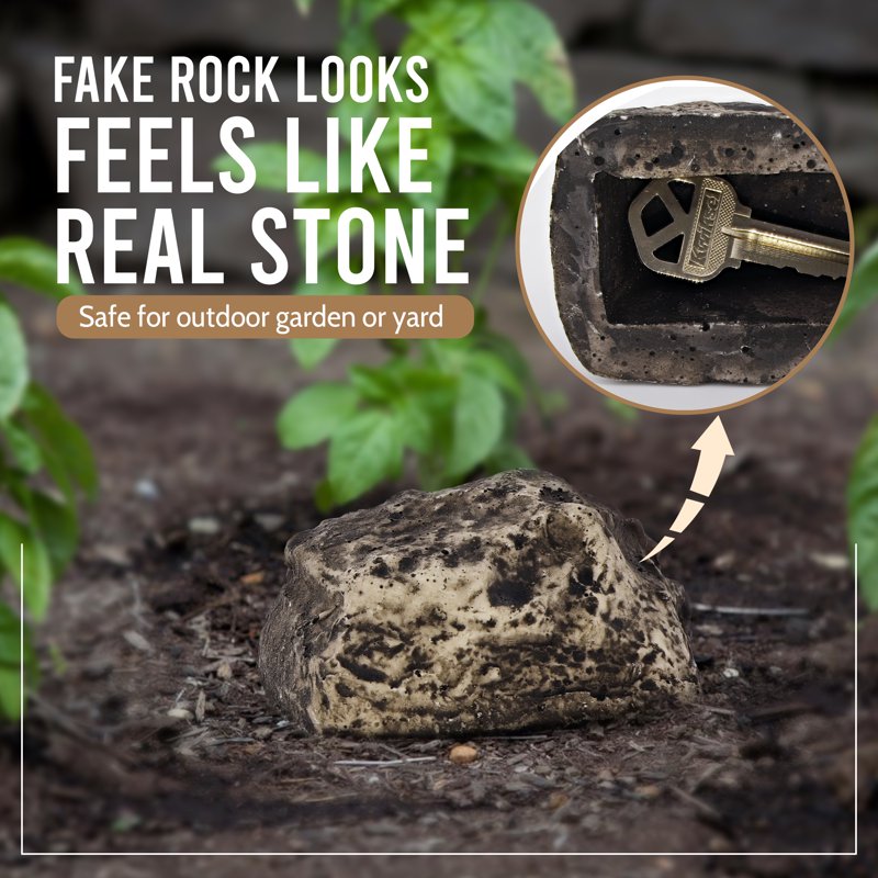 Fake Rock Hide-a-Spare Key - Weatherproof Garden Key Hider for Outdoor Security