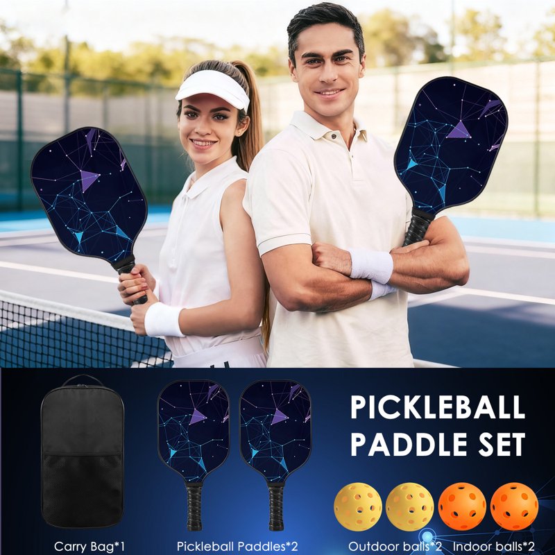 Tween Variation Pickleball Paddles Set of 2 – 4 Balls, 2 Grips, Portable Carry Bag (Unbranded)