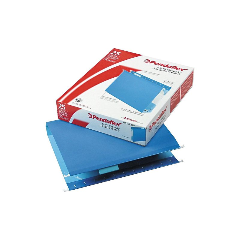 Reinforced 2-Inch Extra Capacity Hanging File Folders - Blue, 25 Pack