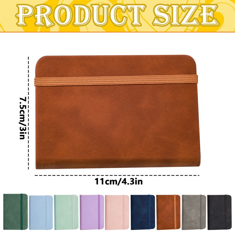 Mini Pocket Notebook with Leather Cover & Strap - Portable Journal for Note Taking
