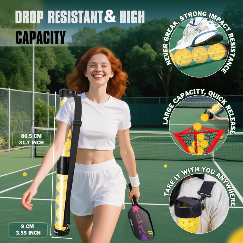 Durable Pickleball Ball Retriever with 10 Balls – Quick Pickup Tube & Shoulder Strap