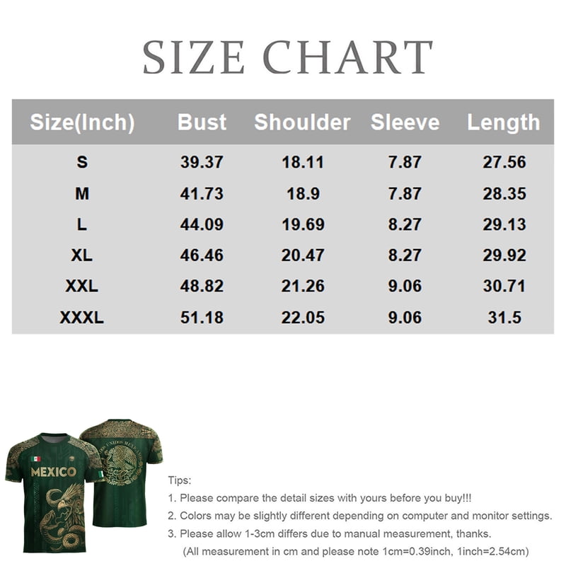 Mexico Soccer Jersey for Men - Zimjoy Crew Neck Short Sleeve, Black 3XL