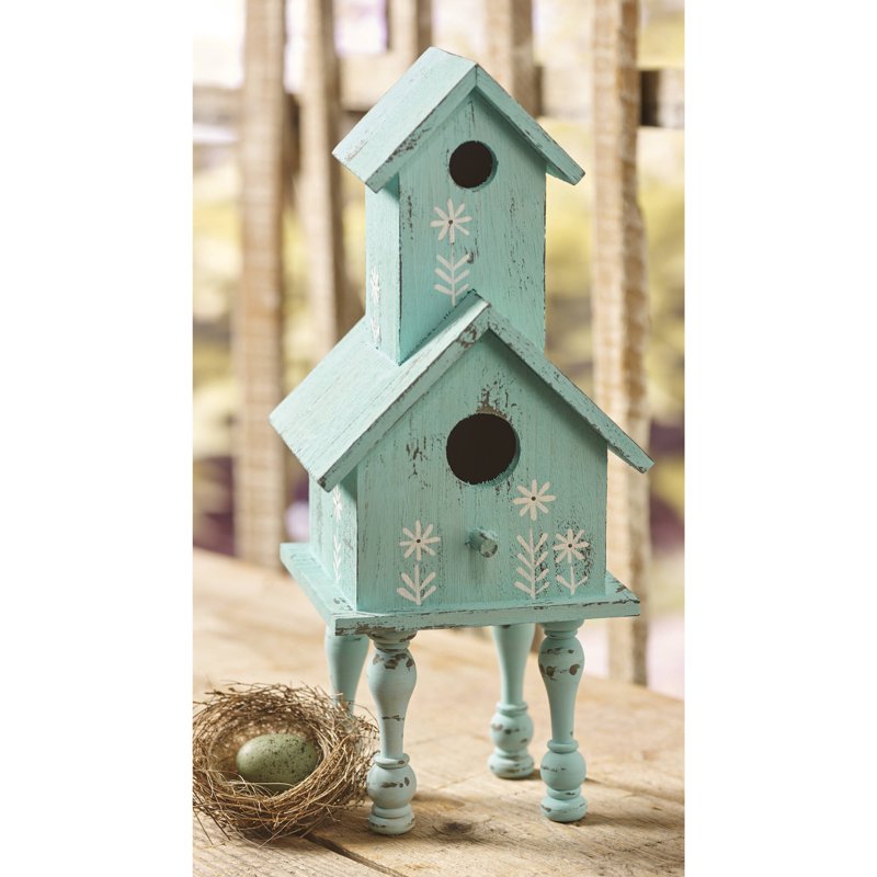 Unfinished Wood Birdhouse Surface - 2-Story Decorative Bird Feeder - 5.5 x 9 in