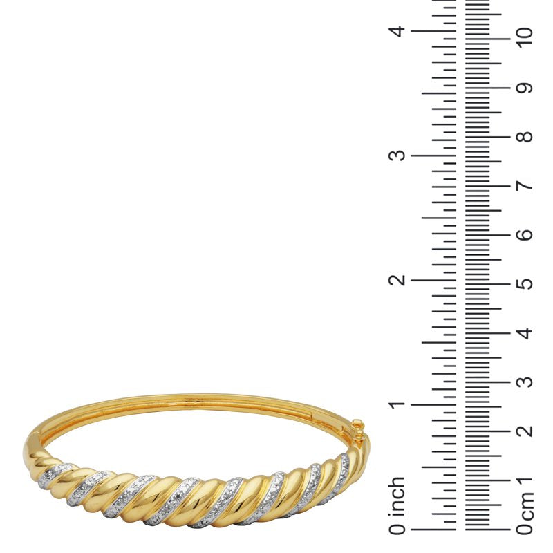 Forever Facets Diamond Accent Swirl Cuff Bangle in Two-Tone Rhodium and Gold