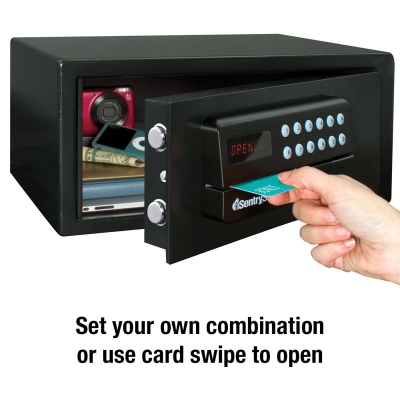 Digital Card Swipe Security Safe 1.09 Cu. Ft. with Key Lock & LED Light