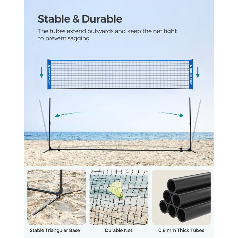 Songmics 13 ft Badminton Net Set - Portable, Nylon Net with Poles for Indoor/Outdoor (Blue Variation)