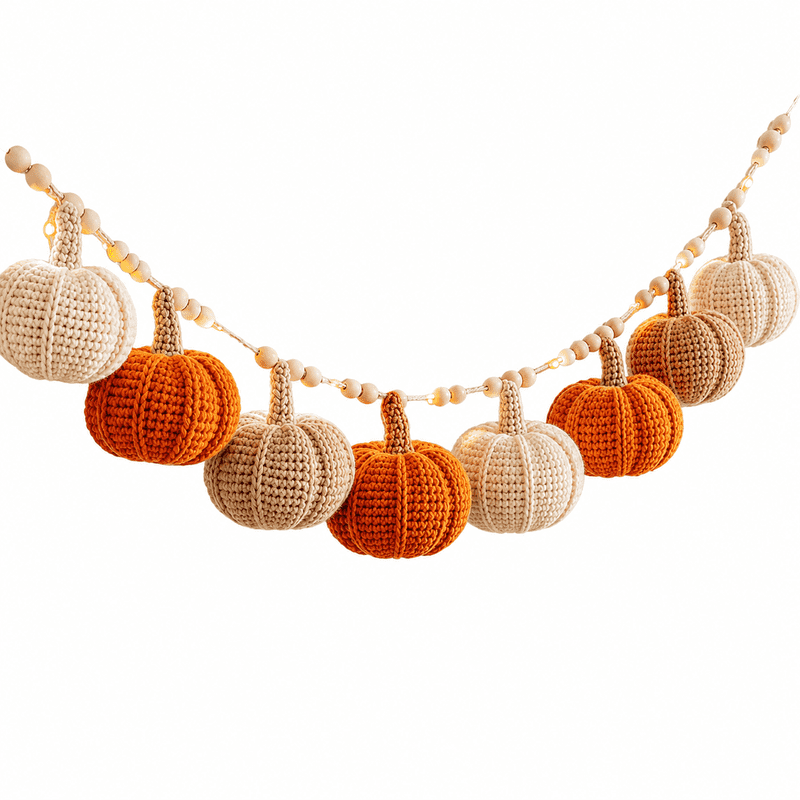 Fall Pumpkin Garland Lights 5.9 Ft Crochet String Decor for Mantel Wall Halloween Thanksgiving