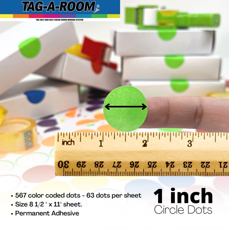 Color Coded 1-Inch Dot Label Stickers - 567 Count for Organization