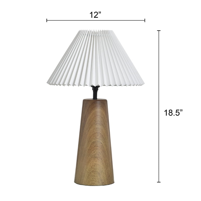 Wood Grain Finish Table Lamp with Pleated Shade - Indoor Accent Lighting