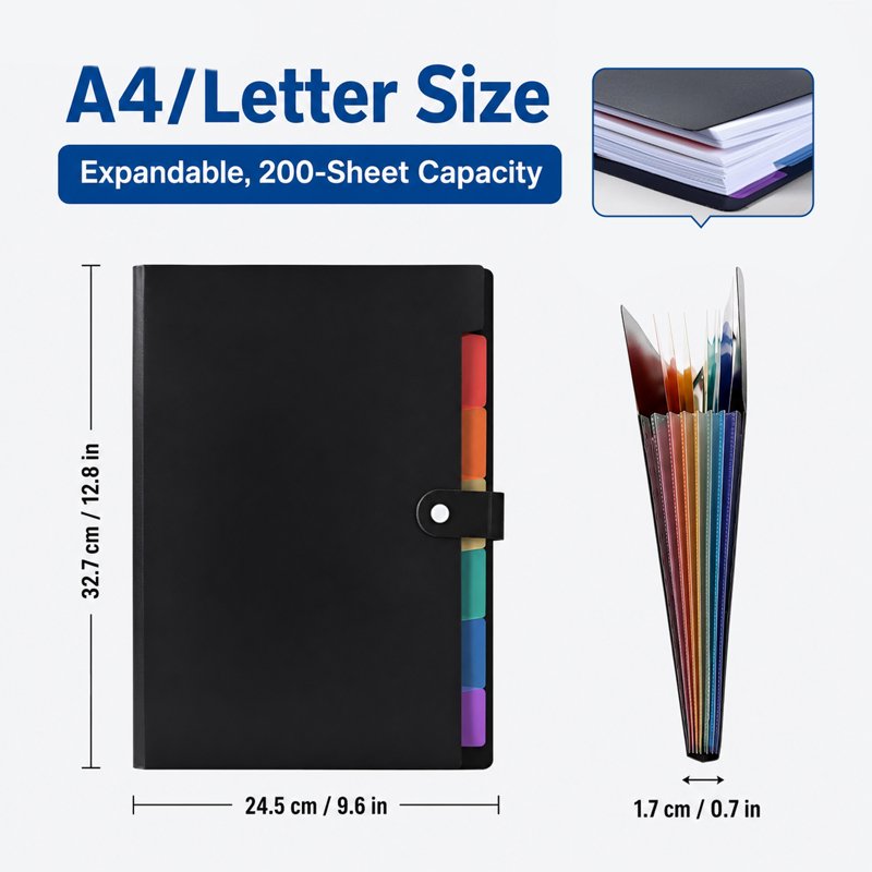 PUCACHI 7-Pocket Expanding File Folder Set - Letter Size Office & School Organizer