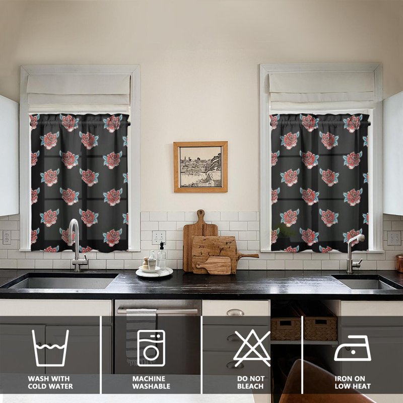 Kitchen Curtains and Valance Set 36 Inch Tier Floral Drapes for Dining Room