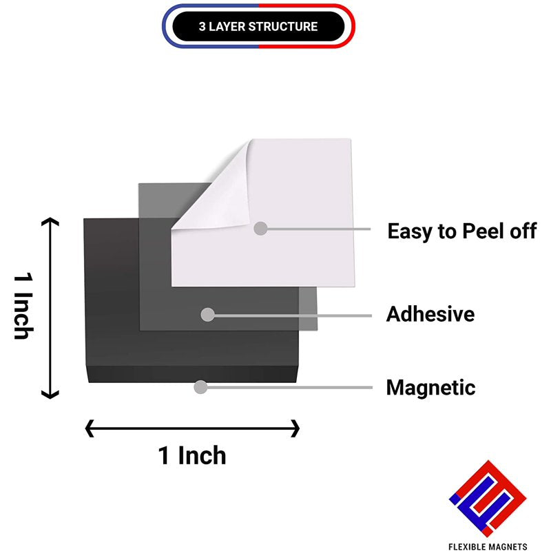 Self-Adhesive Magnetic Squares - Pack of 25, 1x1 inch, 20 Mil Thickness