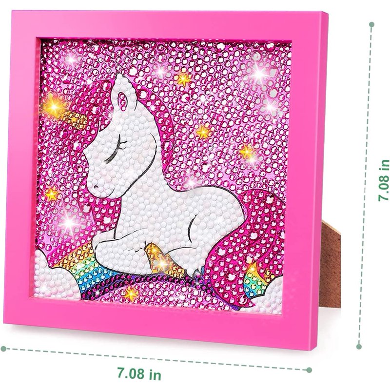 Kids Diamond Painting Kit Unicorn with Wooden Frame - Arts & Crafts Activity for Ages 6-12