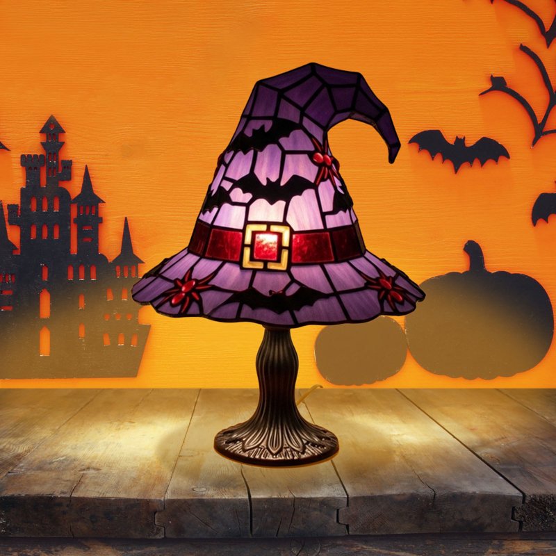 Gothic Witch Hat Lamp - Stained Glass Halloween Night Light for Home Decor
