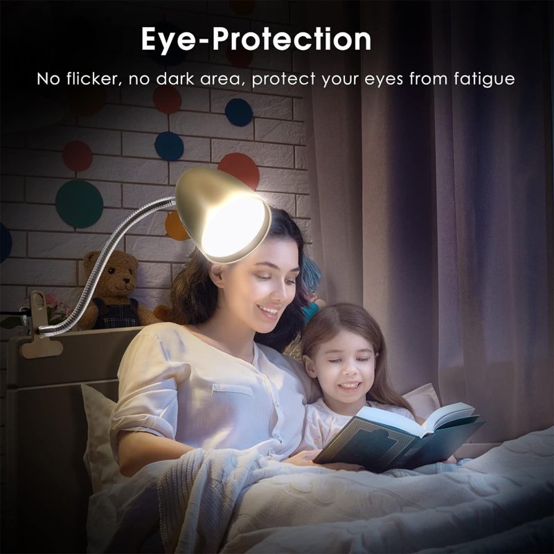 11-Inch LED Desk Lamp with 3.5W Cool White Light, Gold Finish, Clip-On
