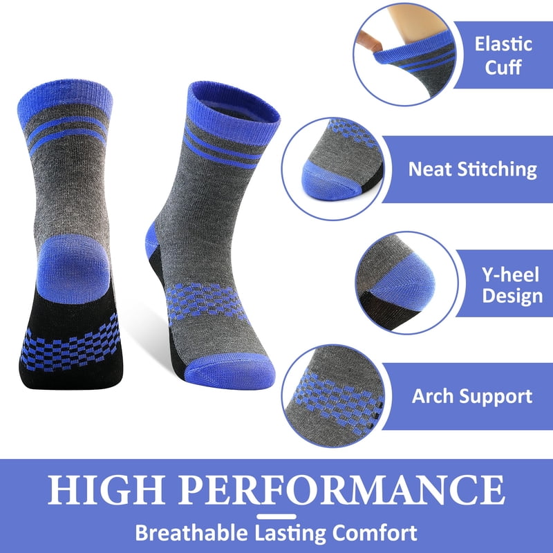HYCLES Boys 7-10 Years Athletic Cushioned Crew Socks 12 Pairs - Color 01