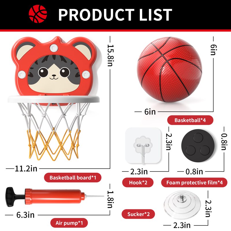 Toddler Indoor Basketball Hoop Set with 4 Balls - Adjustable Height Kids Play Toy