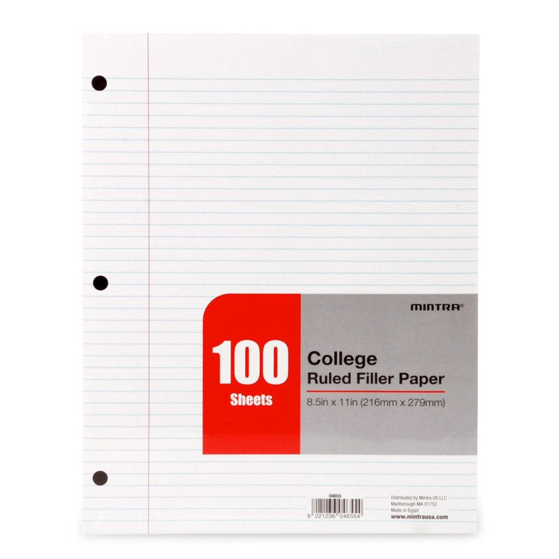 600 Sheets College Ruled Filler Paper for Binders - 8.5 x 11 Inches, 3-Hole Punched