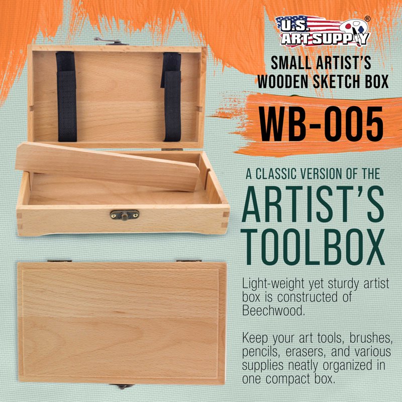 Art Supply Wooden Tool and Brush Storage Box with Locking Clasps - Portable Organizer for Pencils and Supplies