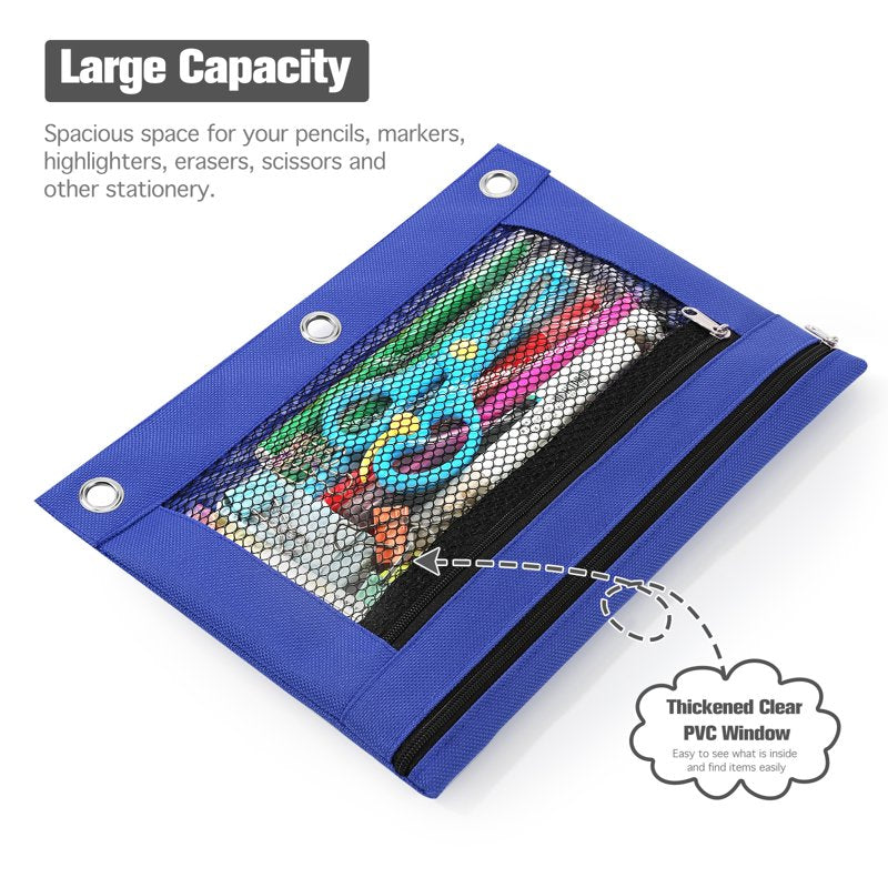 Large 3-Ring Binder Pouch with Zipper for Office & School Supplies - 12 Pack