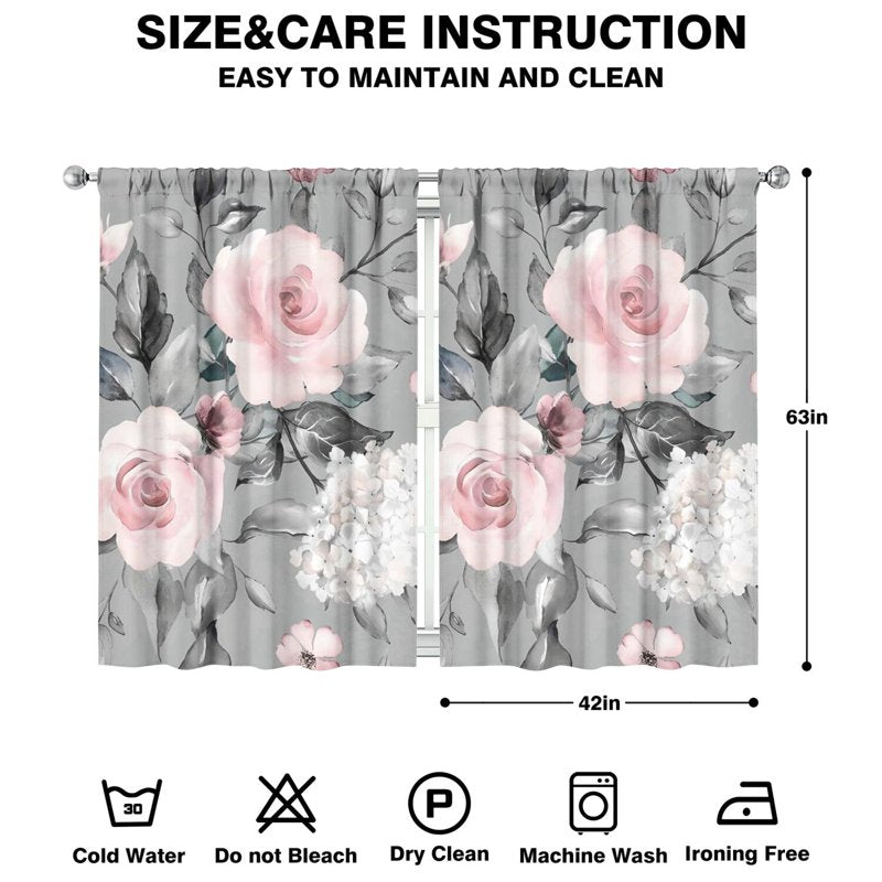 Printed Floral Blackout Curtains 42x63 Inch - Room Darkening Window Drapes, 2 Panels