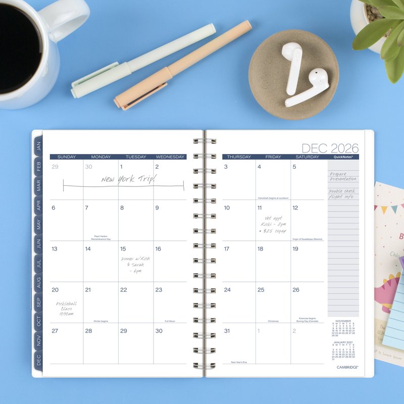 Small Weekly Monthly Planner 2026 - Blue Water Design, 5.5 x 8.5 Inches