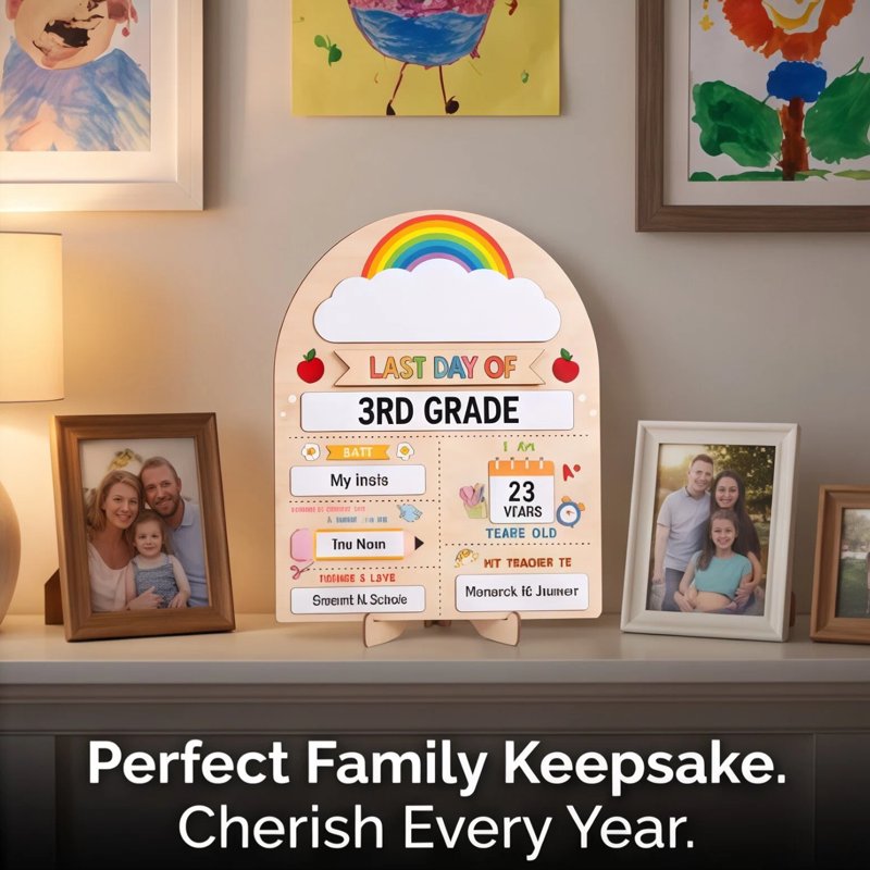 Last Day of School Sign with Markers - Reusable Wooden Photo Prop for Preschool & Kindergarten