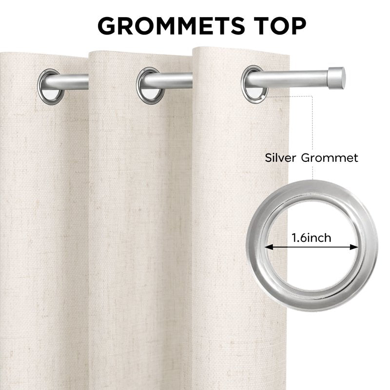 Blackout Linen Blend Grommet Curtains for Bedroom & Living Room - Insulated 2 Panel Set