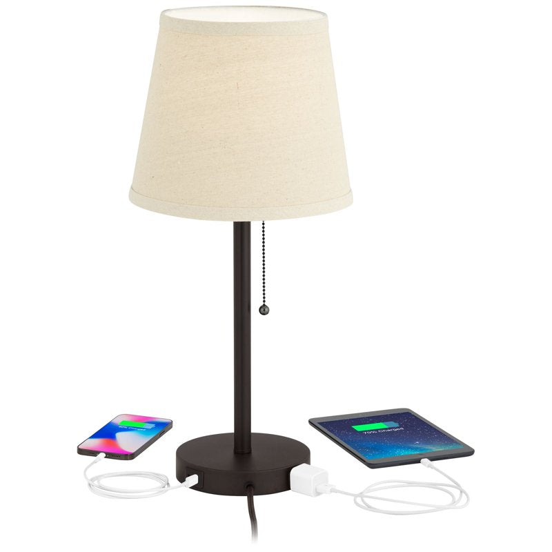 Modern Desk Lamp with USB Charging and Power Outlet - Bronze Metal 20in