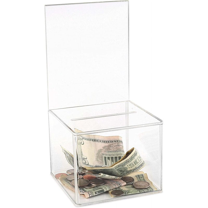 Acrylic Donation & Suggestion Box with Display Sign - 5x5 Inches, Pack of 2