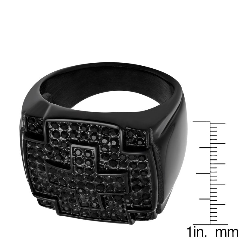 Men's Black Ion Plated Stainless Steel Cross Ring with Cubic Zirconia