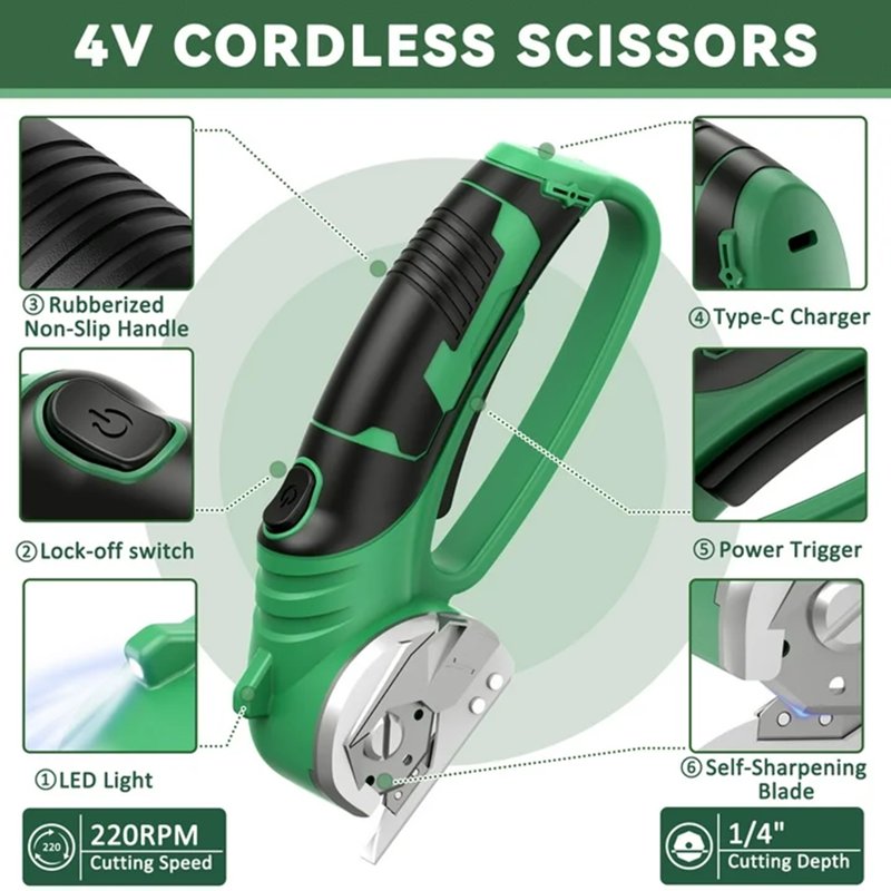 Cordless Electric Cardboard Cutter with Blades, Safety Lock & LED Light