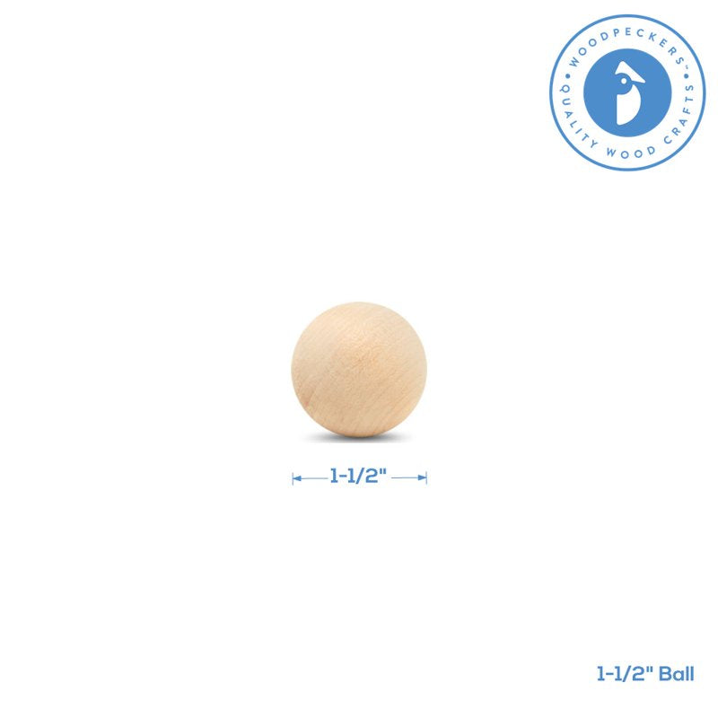 Unfinished Wooden Balls 1-1/2 Inch - Craft & DIY Project Spheres, Bag of 5