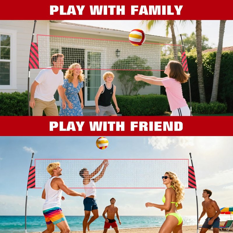 Portable Volleyball Net 12 ft with Adjustable Height & Carry Bag for Indoor Outdoor Play