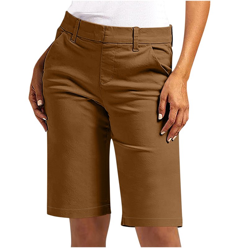 Women’s Bermuda Shorts High Waist Chino Casual Summer Knee Length Slim Fit