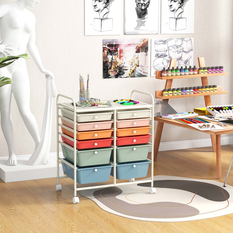 12-Drawer Rolling Storage Cart with Plastic Drawers for Home & Office Organization